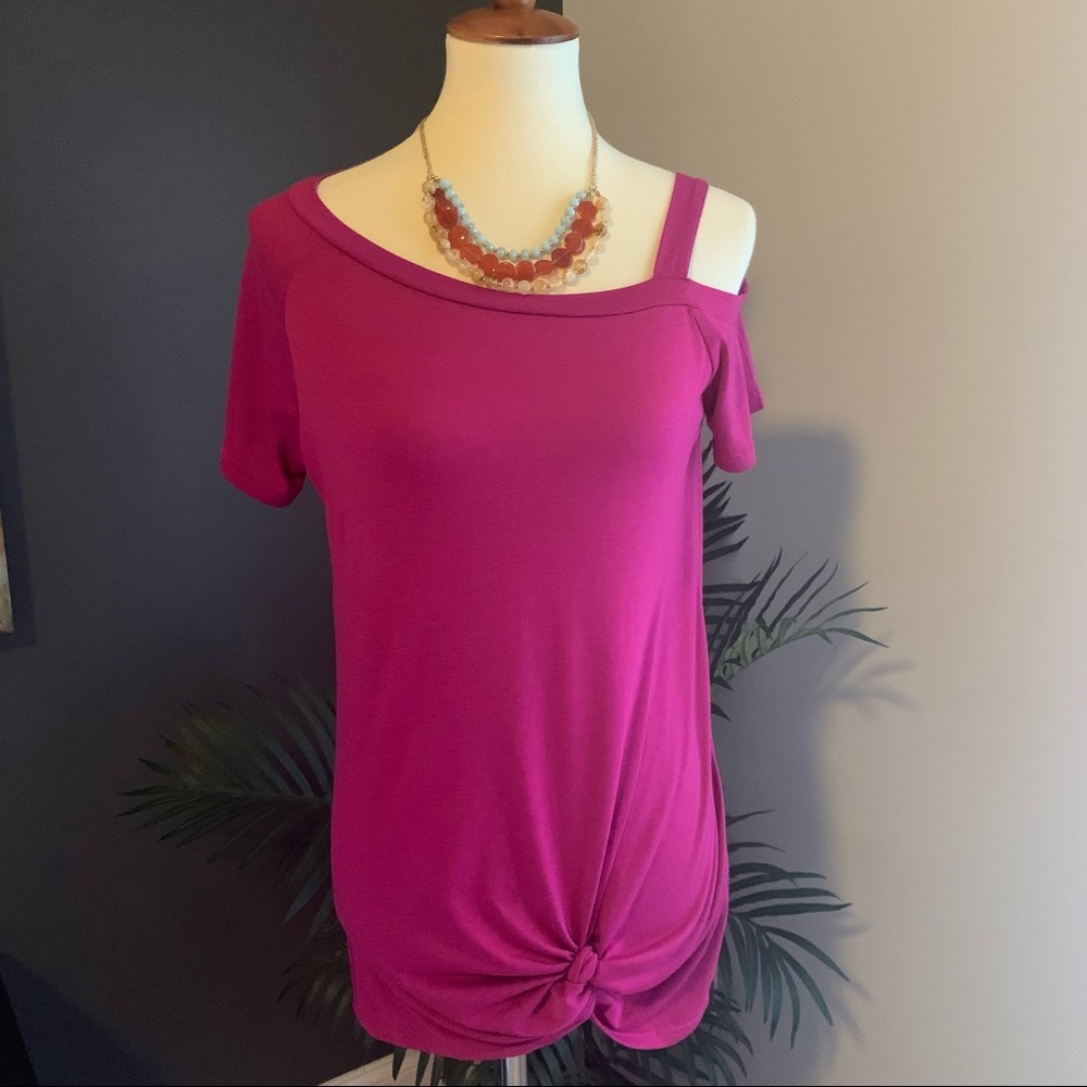 Asymmetrical Fuchsia Cold Shoulder Top